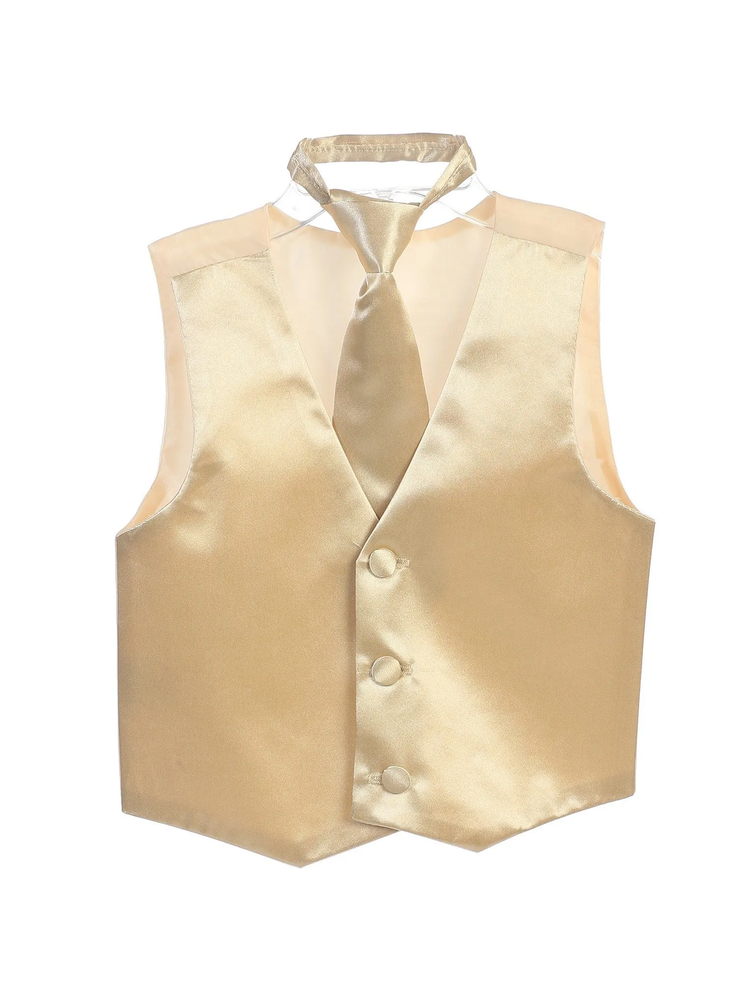 Big Boys Champagne Three Button Satin Vest Tie 2 Pc Set 8-16