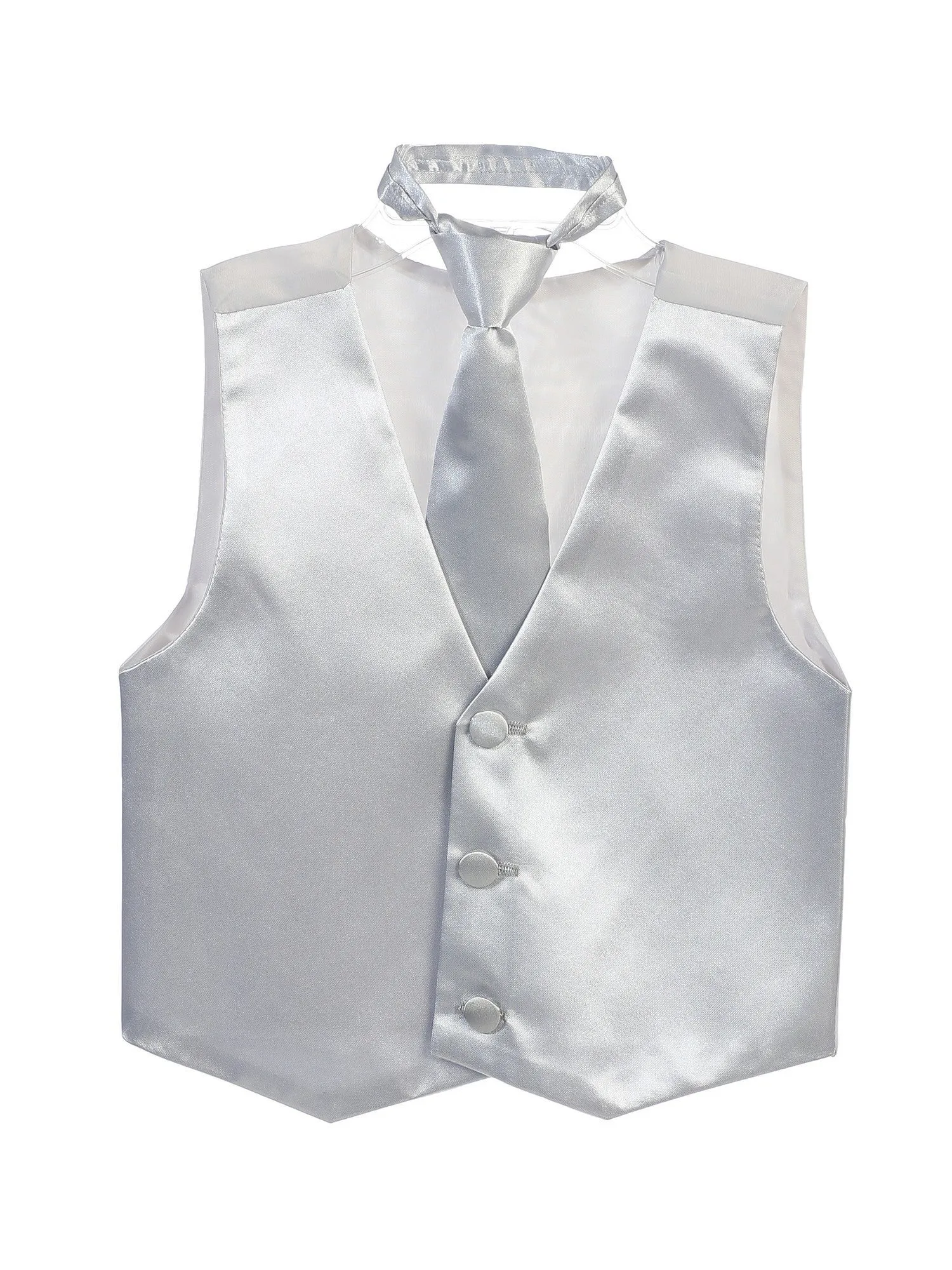 Big Boys Silver Three Button Satin Vest Tie 2 Pc Set 8-16