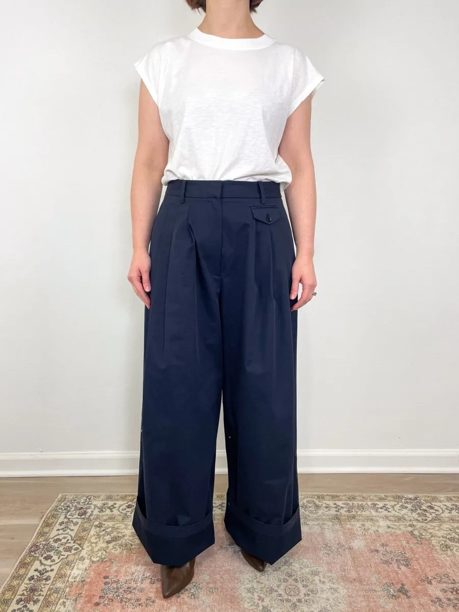 Bio Twill Triple Pleat Pant in Dark Navy