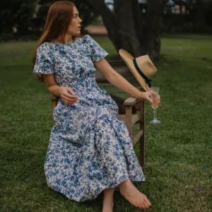 Blue Floral Maxi Dress 100% Cotton