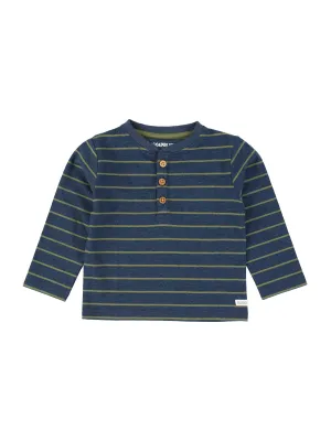 Boys Dusty Olive Stripe Knit Long Sleeve Henley Tee