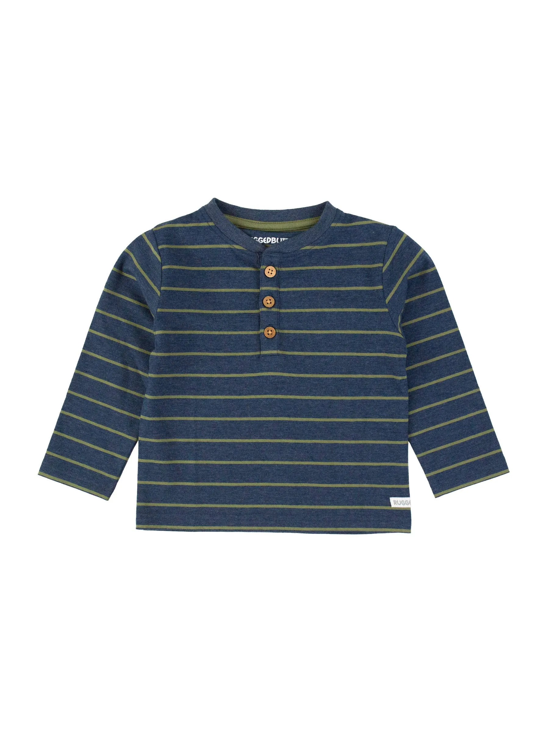 Boys Dusty Olive Stripe Knit Long Sleeve Henley Tee