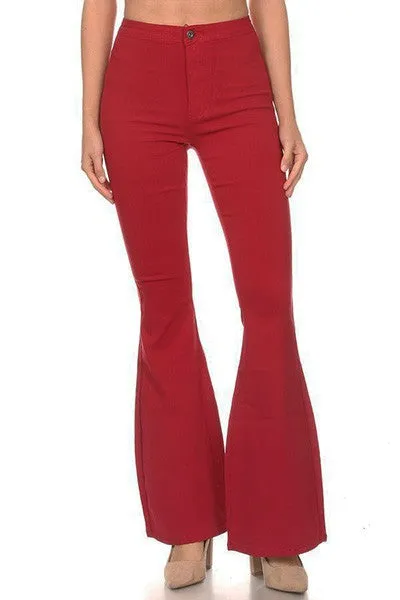 Burgundy High Waist Super Stretch Disco Bell Bottom Pants