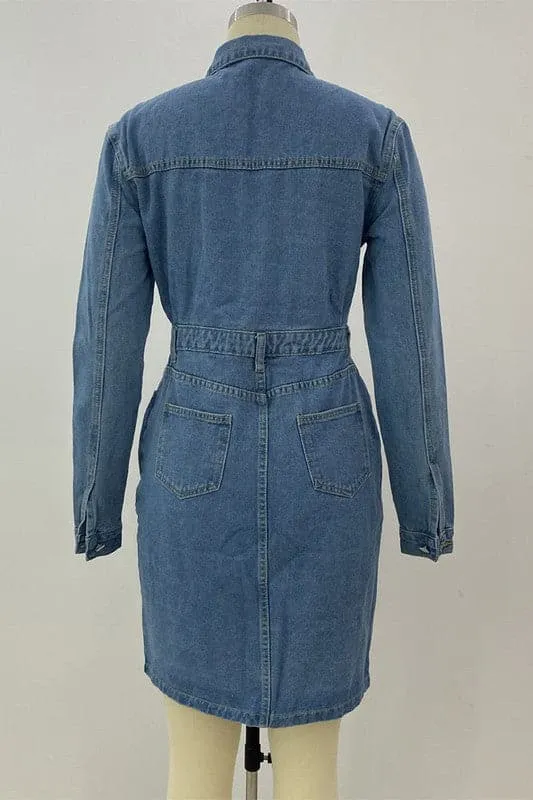 BZ157 Button Down Denim Dress