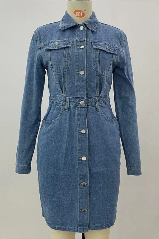 BZ157 Button Down Denim Dress