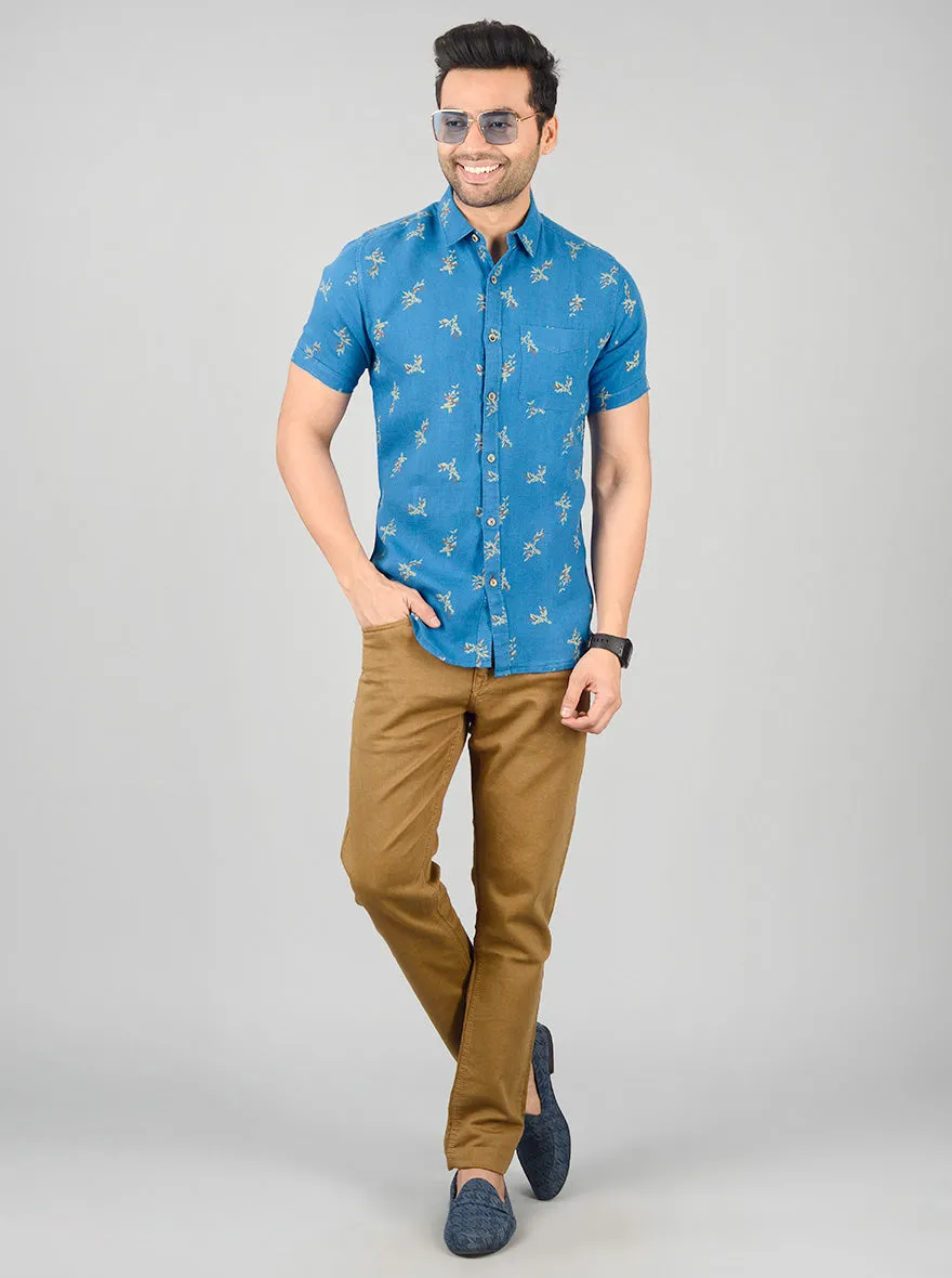 Campanula Blue Printed Slim Fit Casual Shirt | JadeBlue