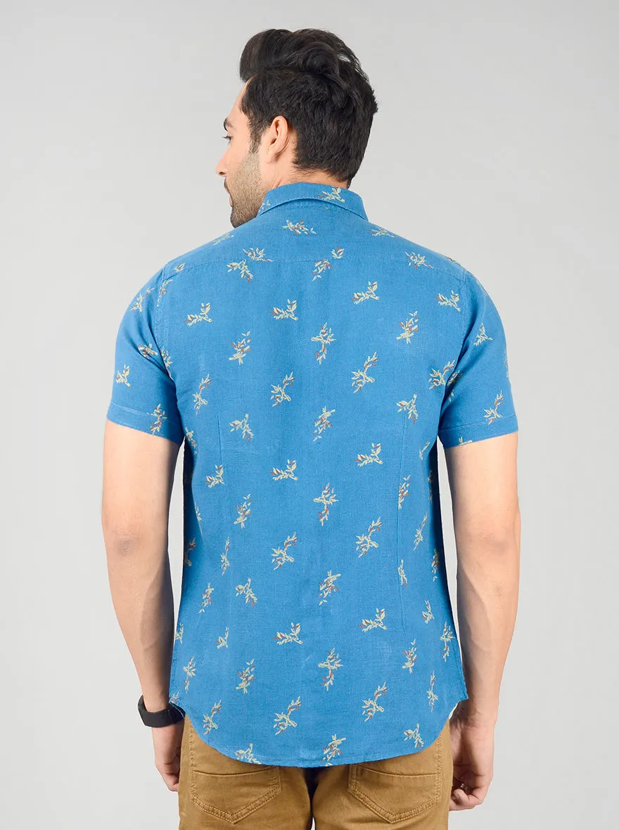 Campanula Blue Printed Slim Fit Casual Shirt | JadeBlue