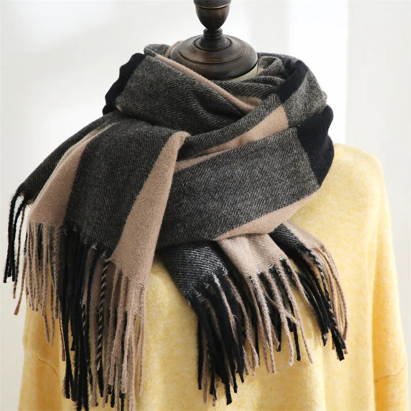 Classic British Plaid  Cashmere Feel Winter Scarf Wrap Super Soft for Women