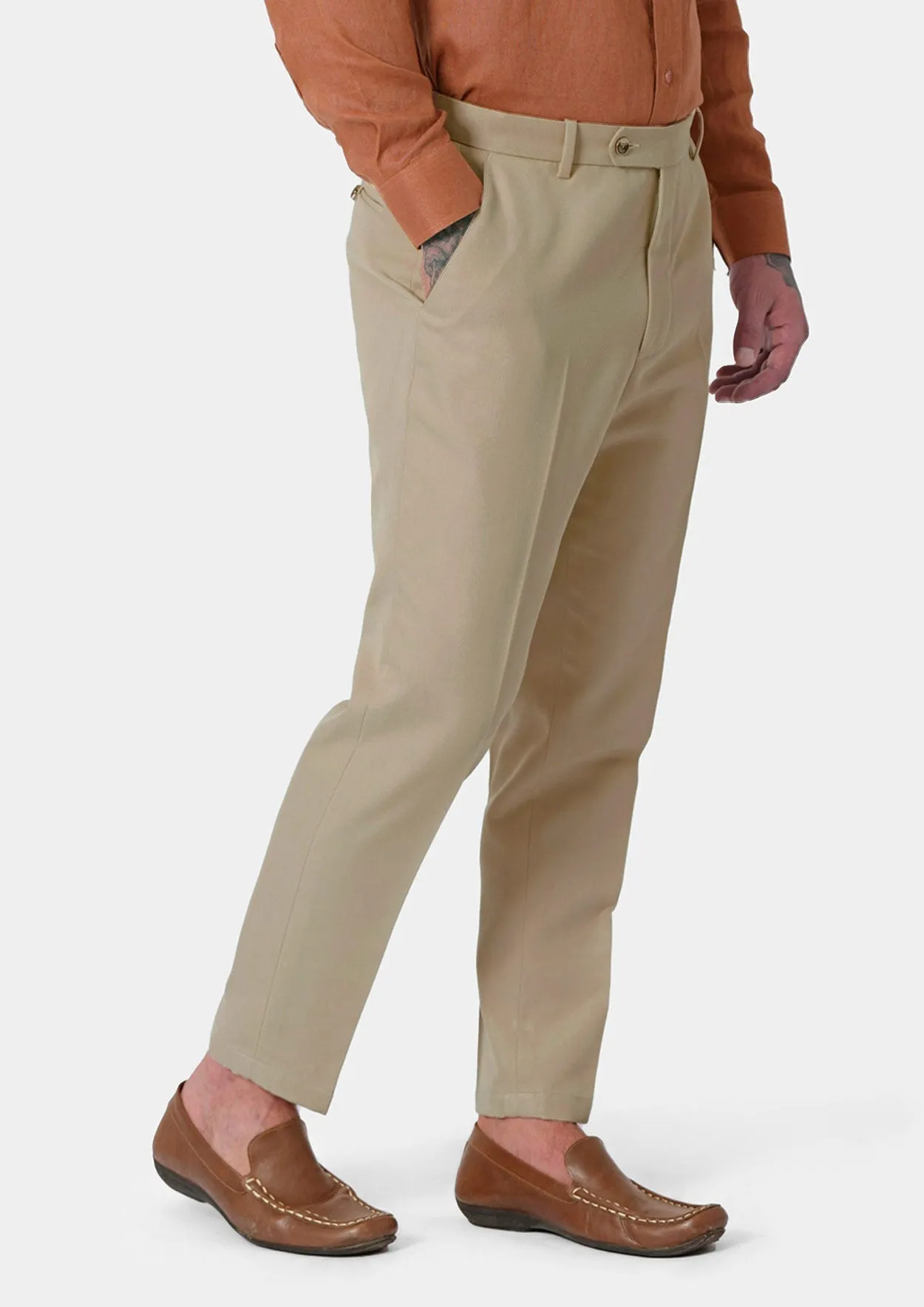 Dune Beige Cotton Chino Pants