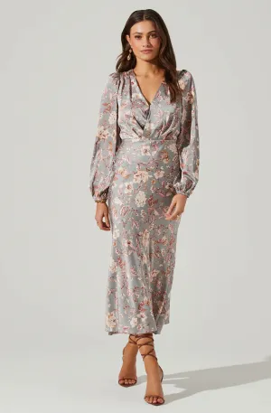 Floral Deep V Long Sleeve Maxi Dress