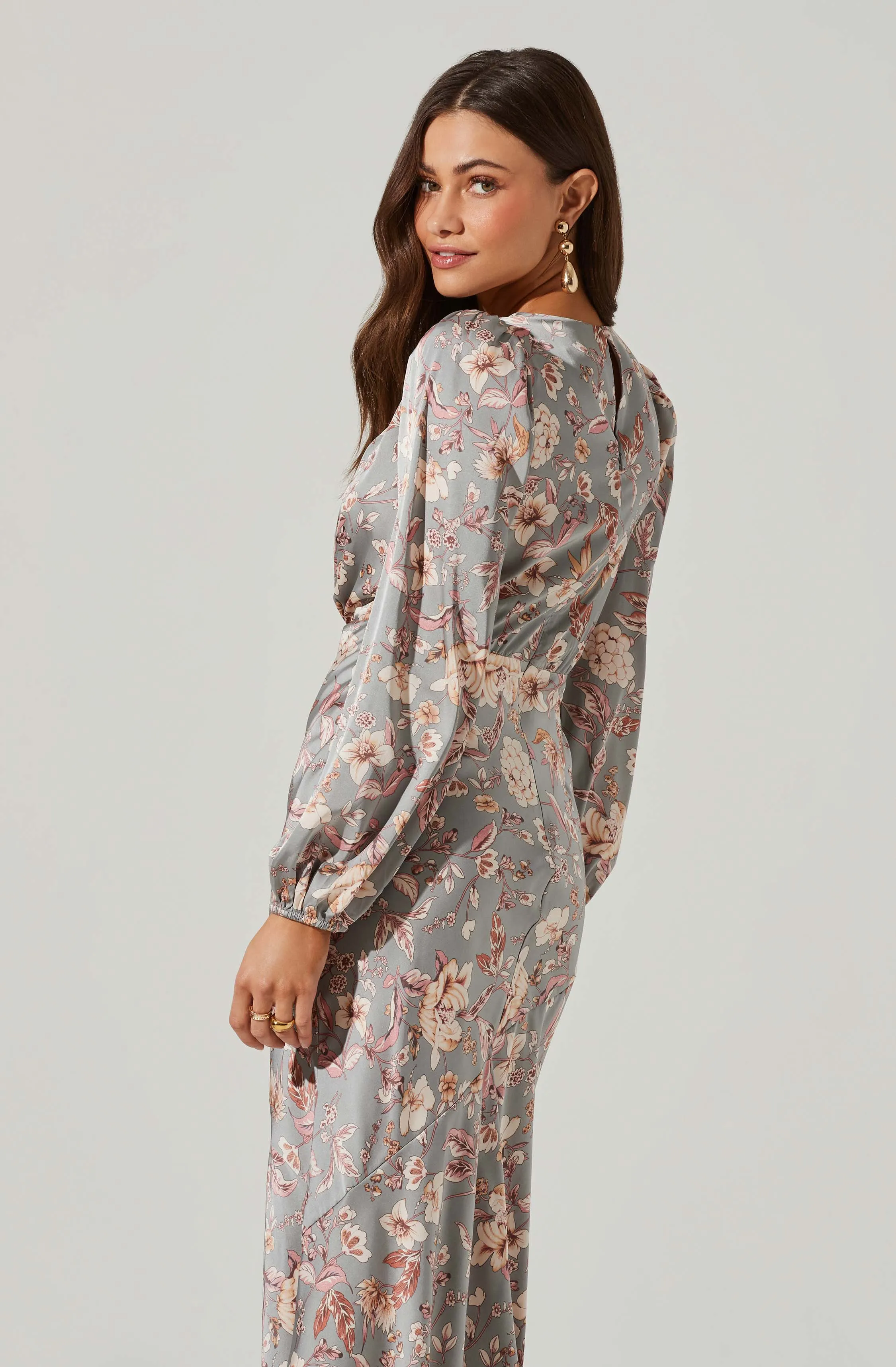 Floral Deep V Long Sleeve Maxi Dress