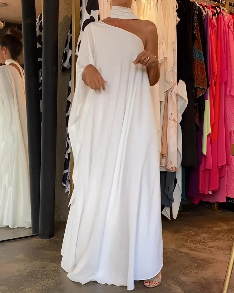 Flowy off-the-shoulder long dress