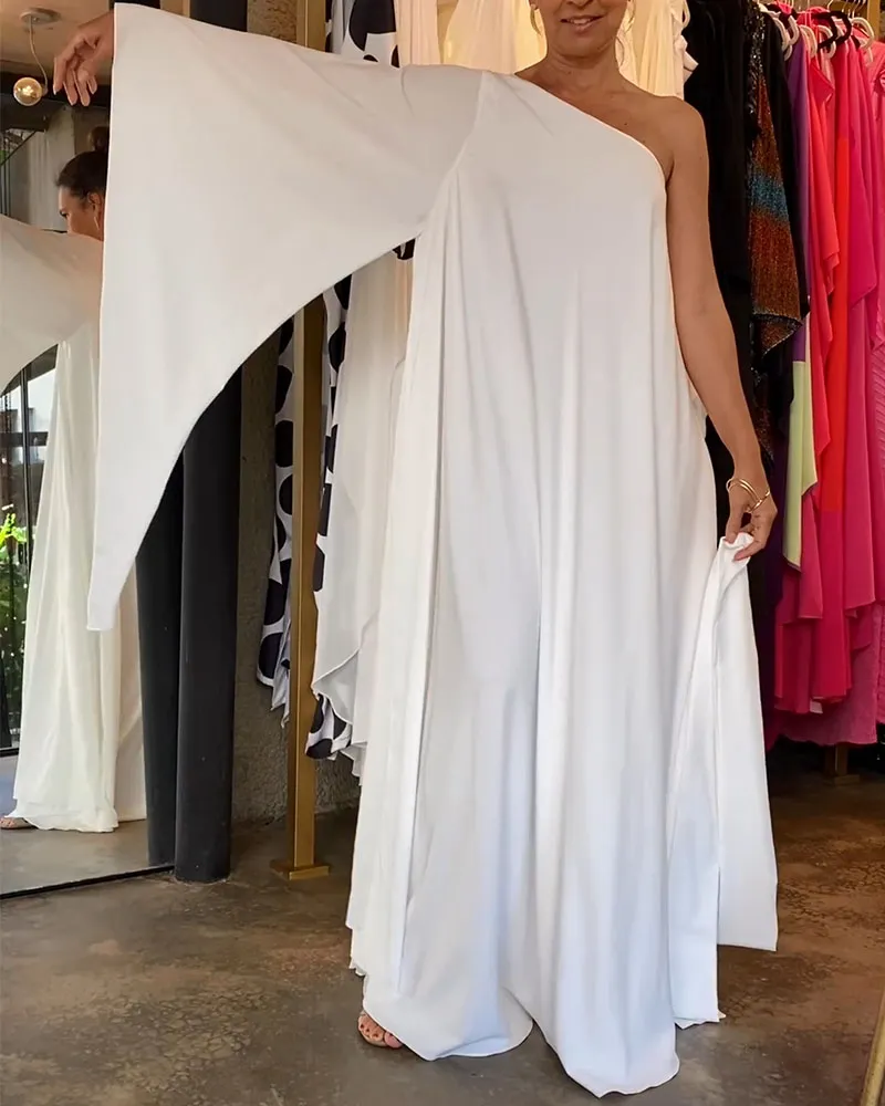 Flowy off-the-shoulder long dress