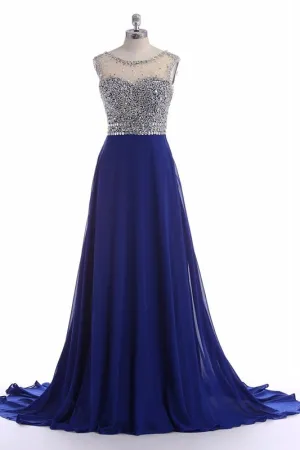 Flowy Royal Blue Chiffon Evening Dress Long Prom Dress