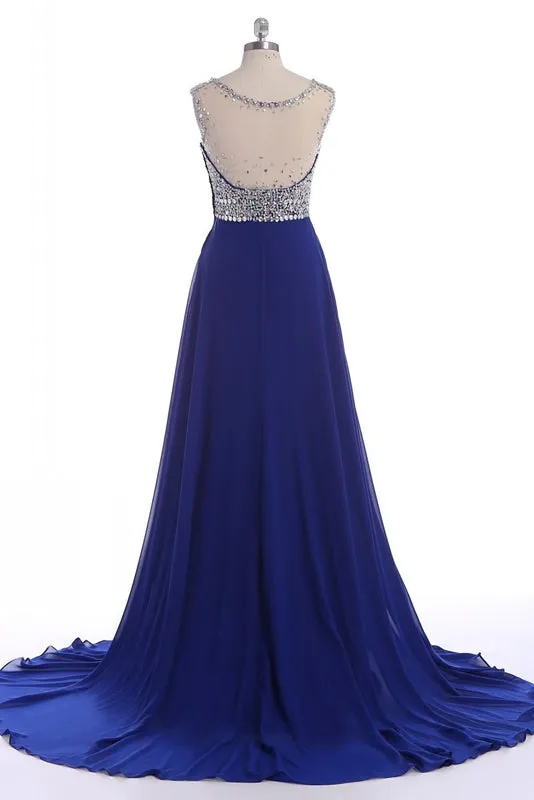 Flowy Royal Blue Chiffon Evening Dress Long Prom Dress