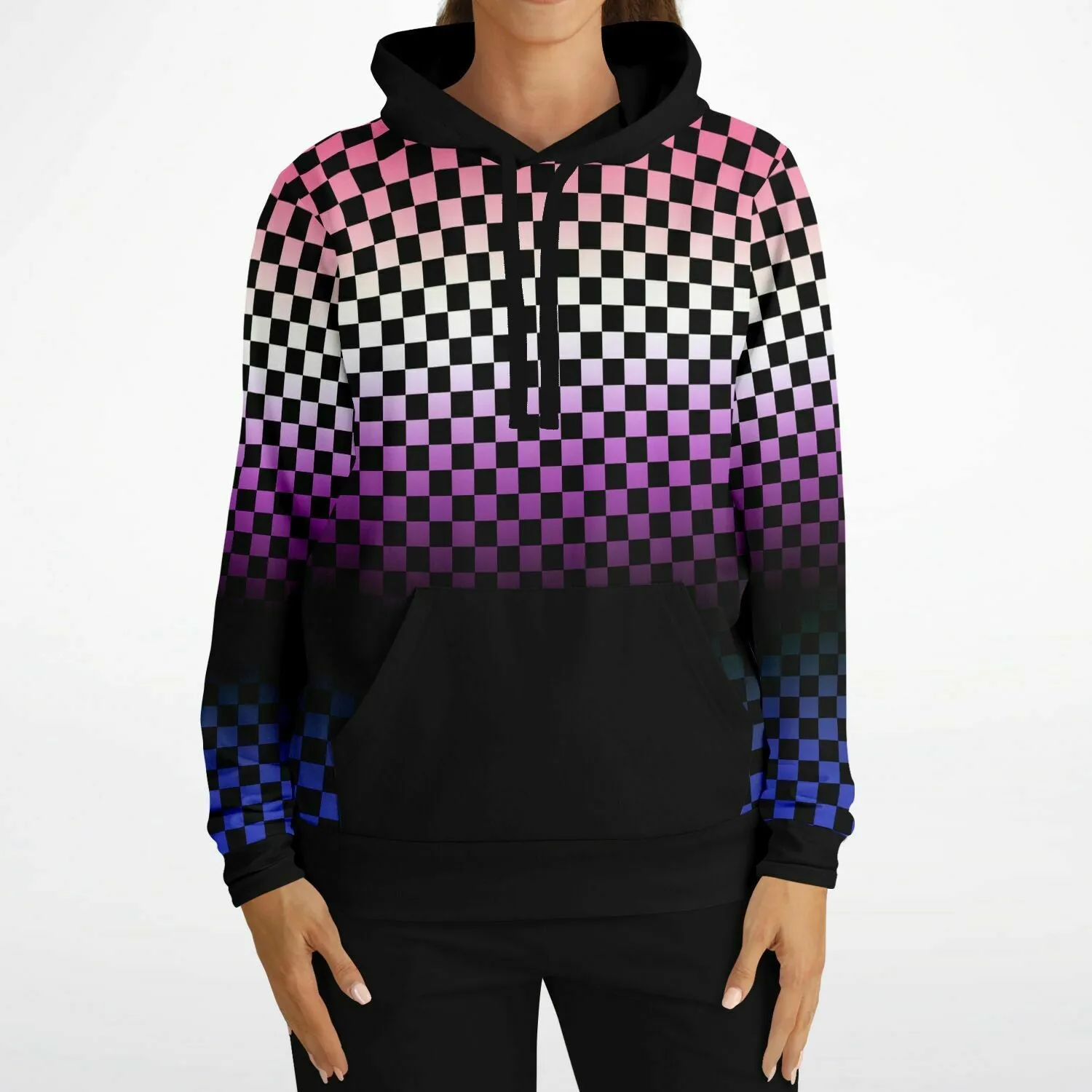 Genderfluid Pride Black Contrast Checkered Pullover Hoodie