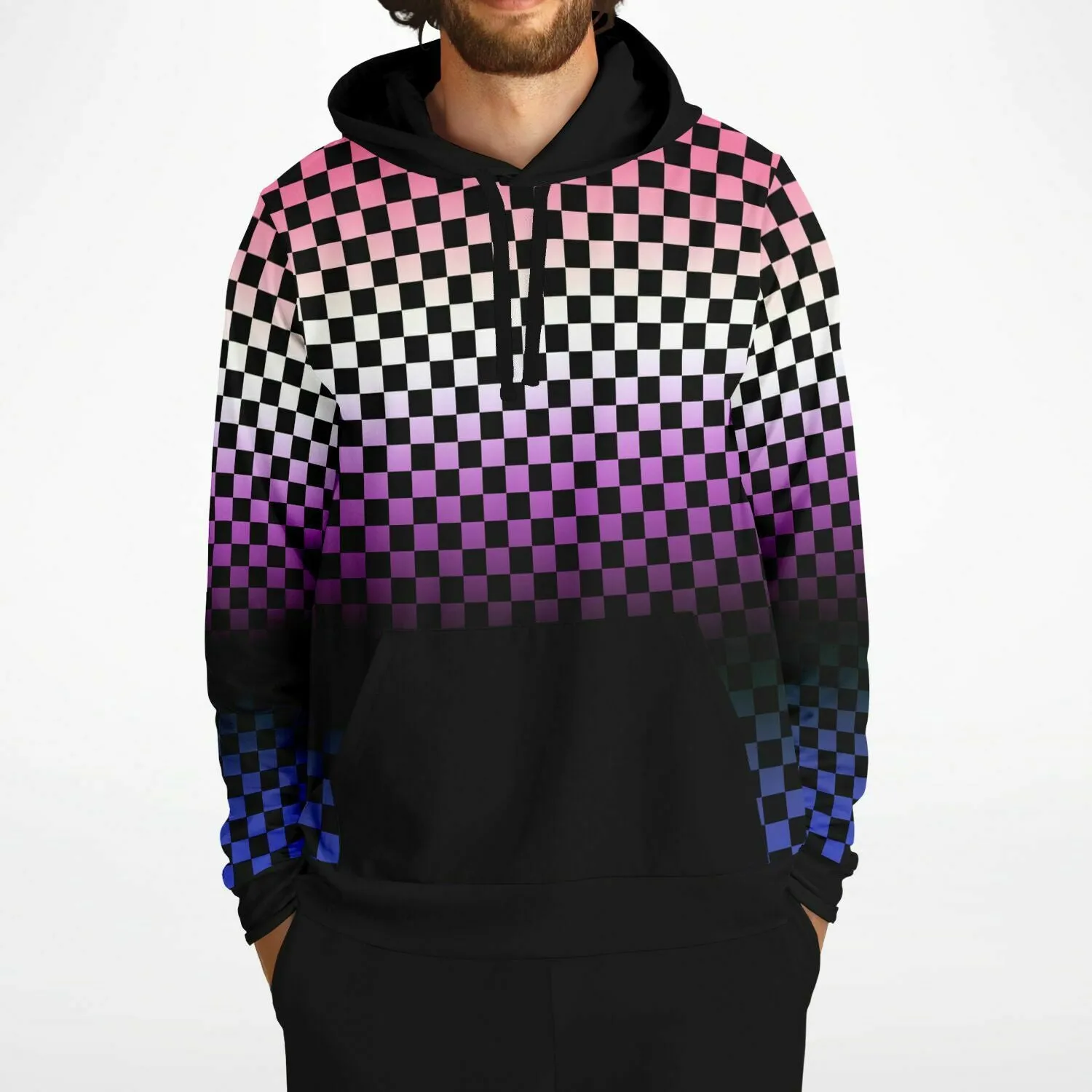 Genderfluid Pride Black Contrast Checkered Pullover Hoodie