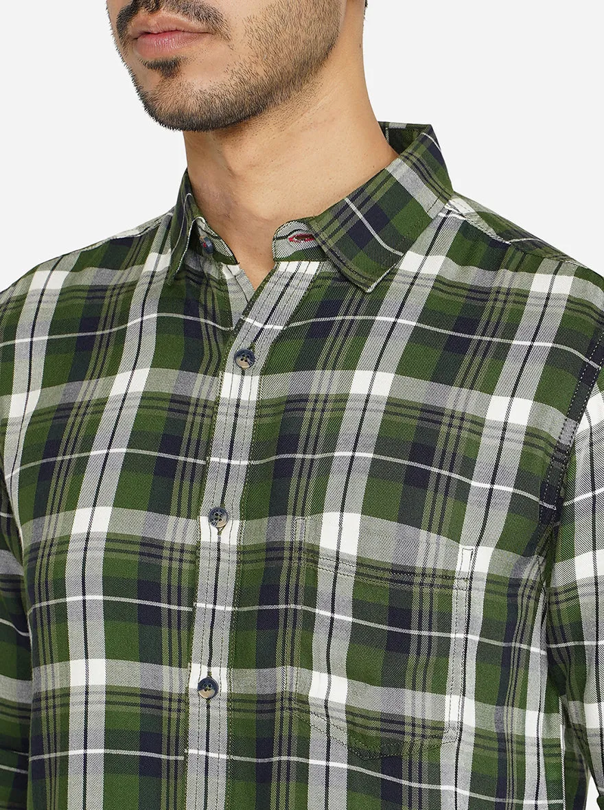 Green Checked Slim Fit Semi Casual Shirt | JadeBlue