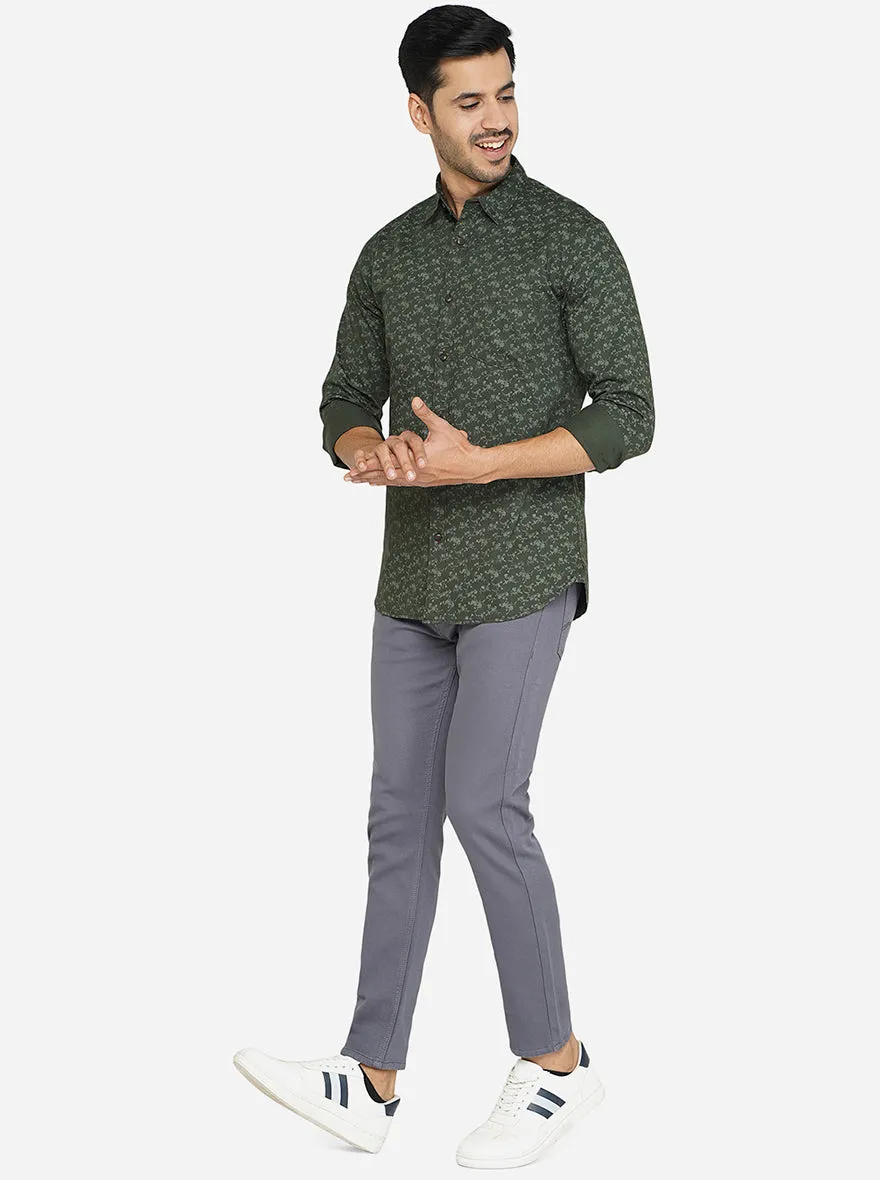 Green Printed Slim Fit Semi Casual Shirt | JadeBlue