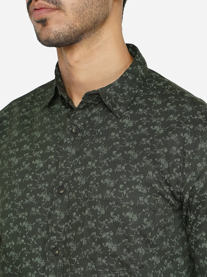 Green Printed Slim Fit Semi Casual Shirt | JadeBlue