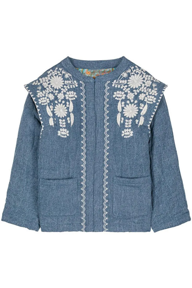 HCR1171 Boho Embroidered Denim Jacket Outerwear