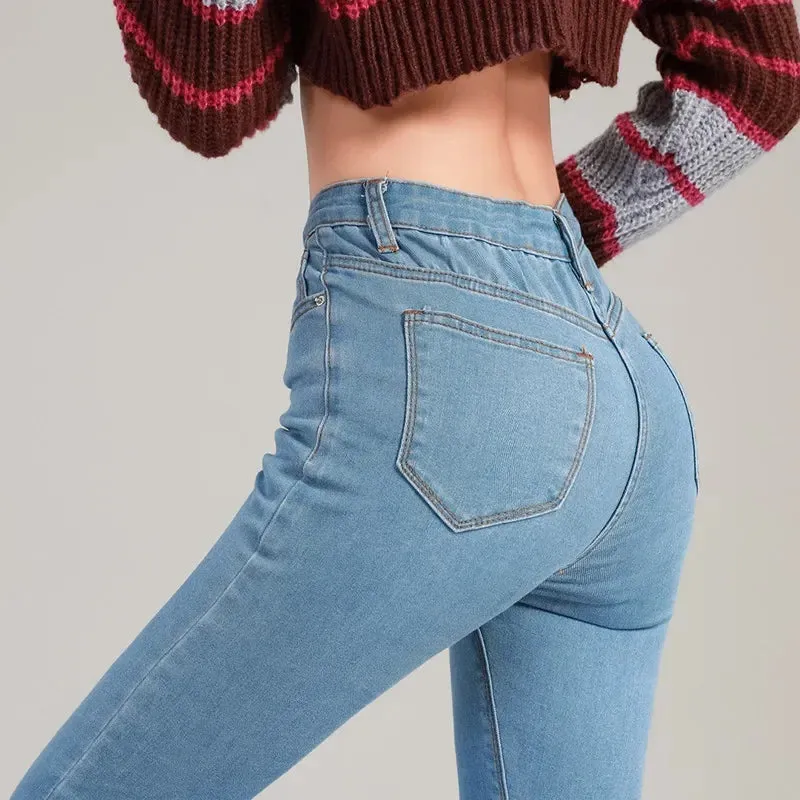 High Waist Stretch Slim Pants Casual Skinny Jeans Female Pencil Denim