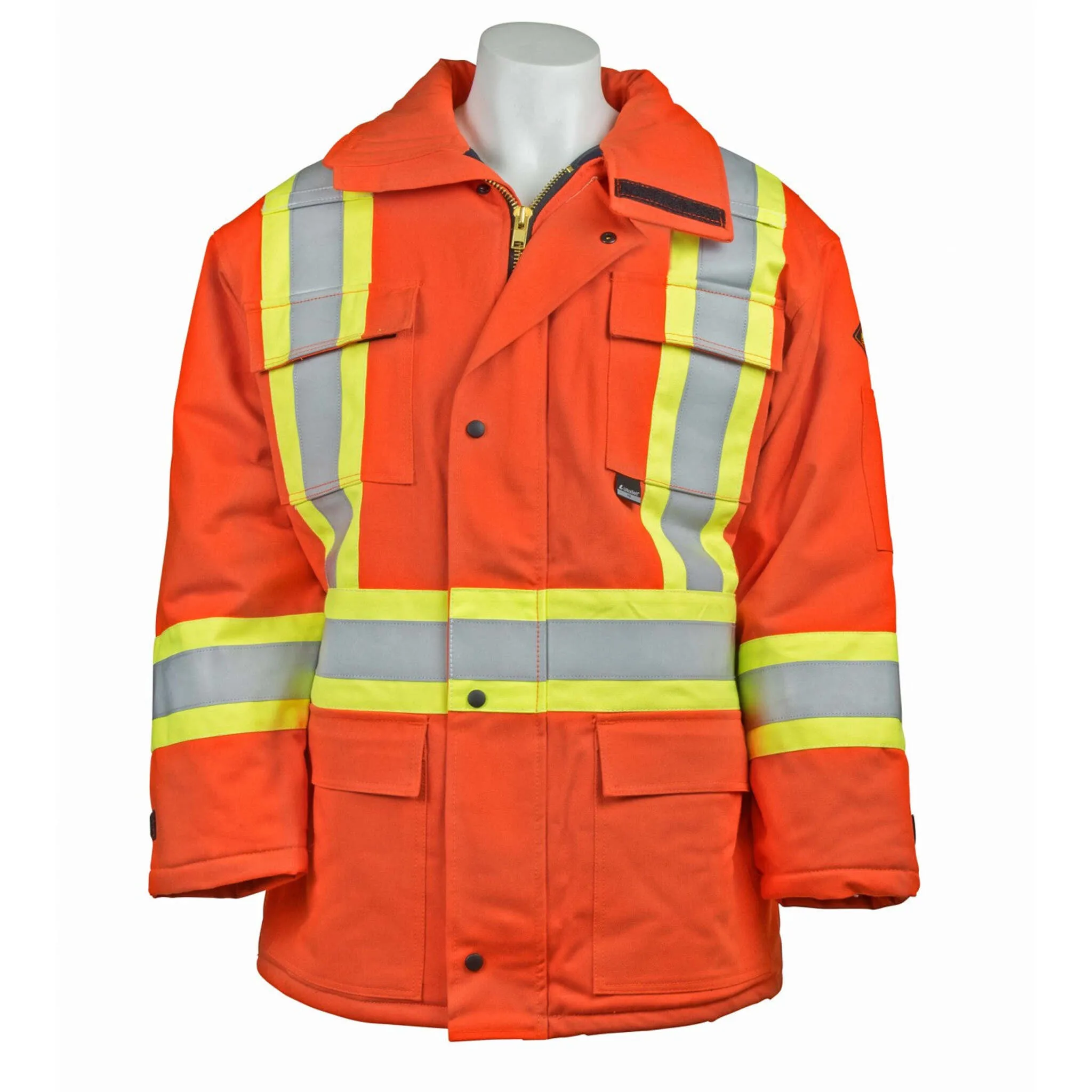 KELTEK 407s Men's Orange CSA Flame Resistant Hi-Vis Safety Parka - HRC 4, ATPV 40.3 cal/cm², 88% Cotton, 3M Reflective, Multiple Pockets | Sizes S-4XL