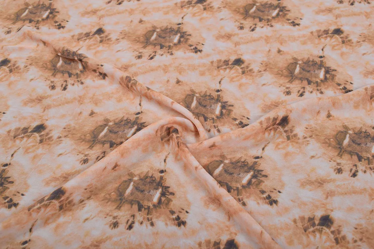 Light Brown & white Printed Goergette Satin Fabric