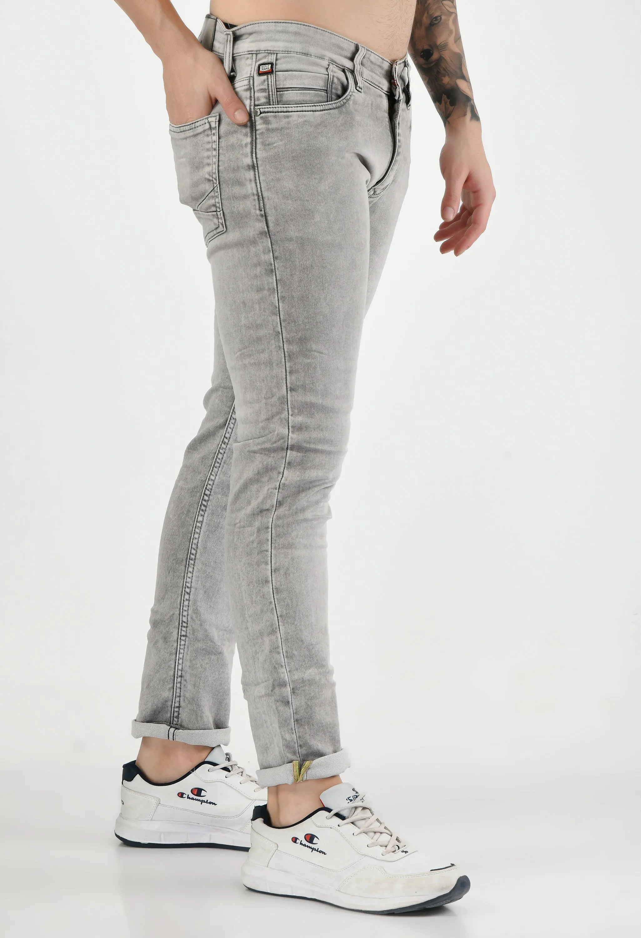 Light Grey Denim Slim Fit Jeans for Men