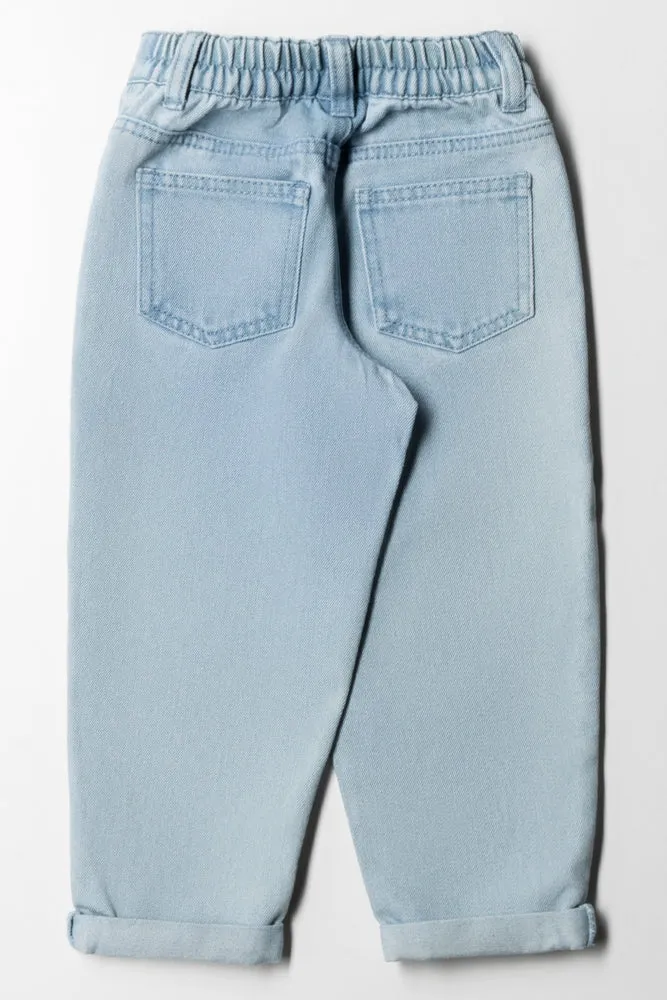 Light Wash Denim With Cherry Embroidery Blue