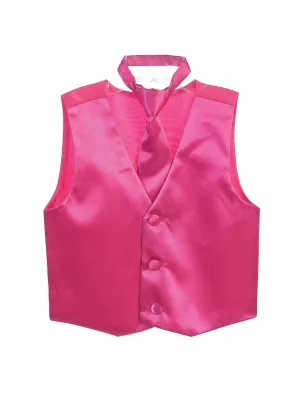 Little Boys Fuchsia Three Button Satin Vest Tie 2 Pc Set 2-6