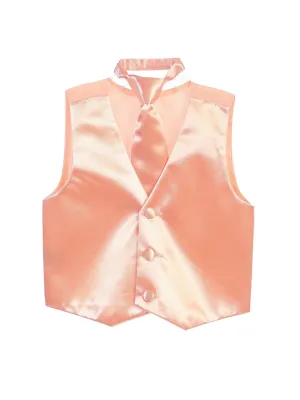 Little Boys Peach Three Button Satin Vest Tie 2 Pc Set 2-6