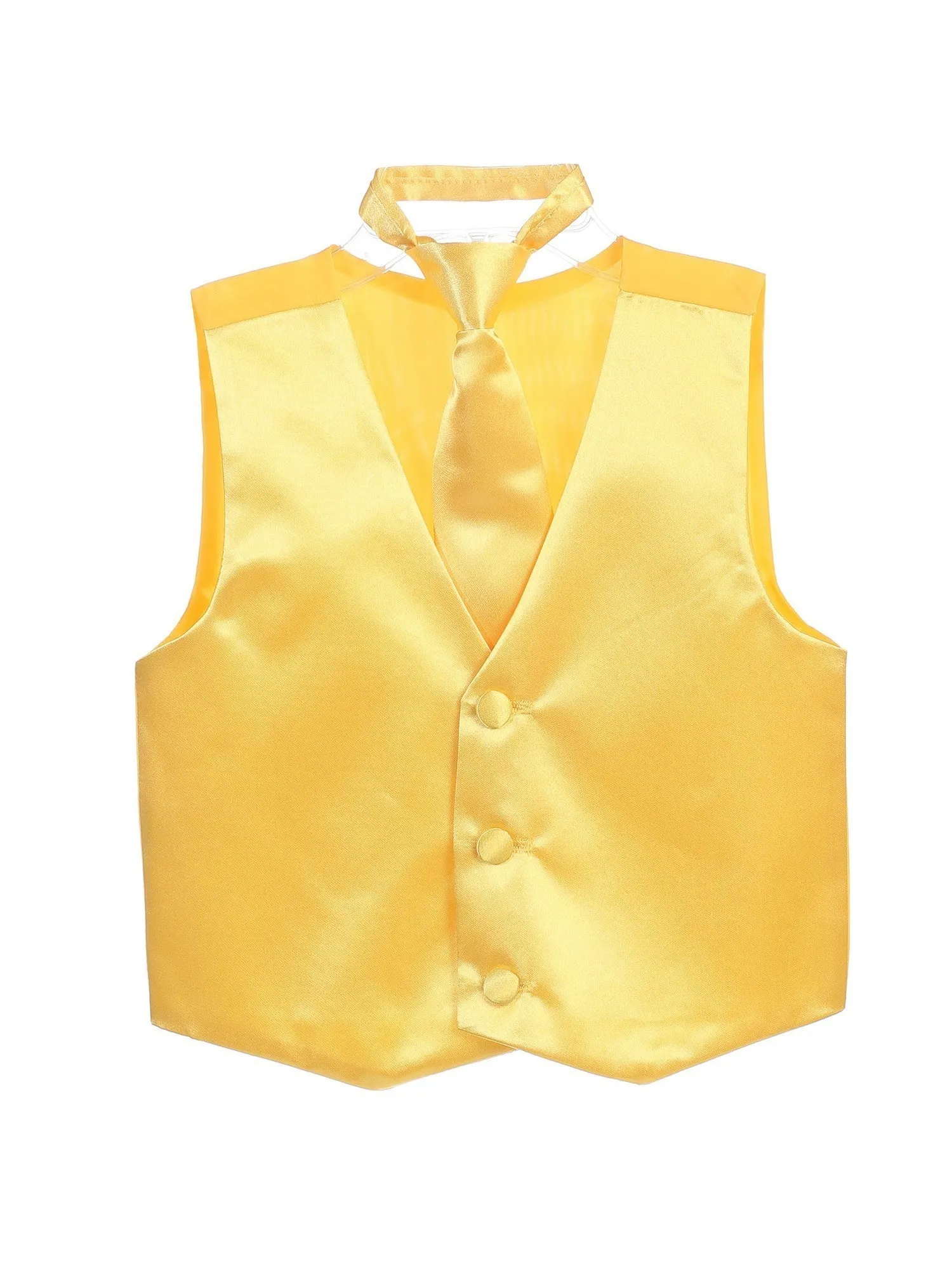 Little Boys Yellow Three Button Satin Vest Tie 2 Pc Set 2-6