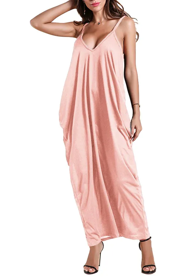 MB FASHION Spaghetti Strap Maxi Dress with V-Neckline 757