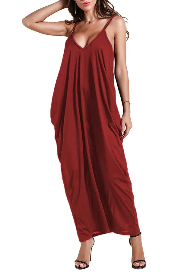 MB FASHION Spaghetti Strap Maxi Dress with V-Neckline 757