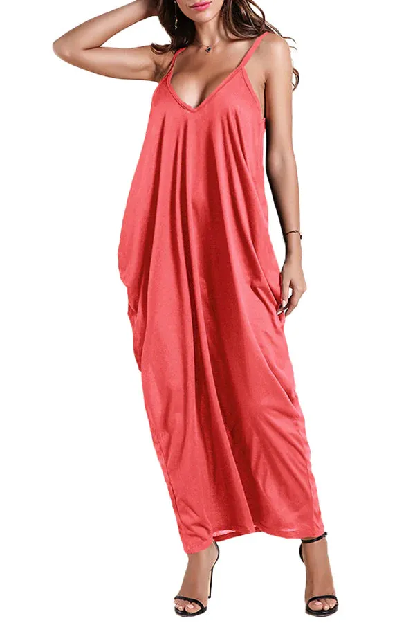 MB FASHION Spaghetti Strap Maxi Dress with V-Neckline 757