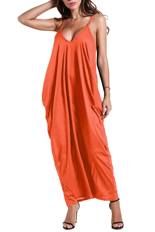 MB FASHION Spaghetti Strap Maxi Dress with V-Neckline 757