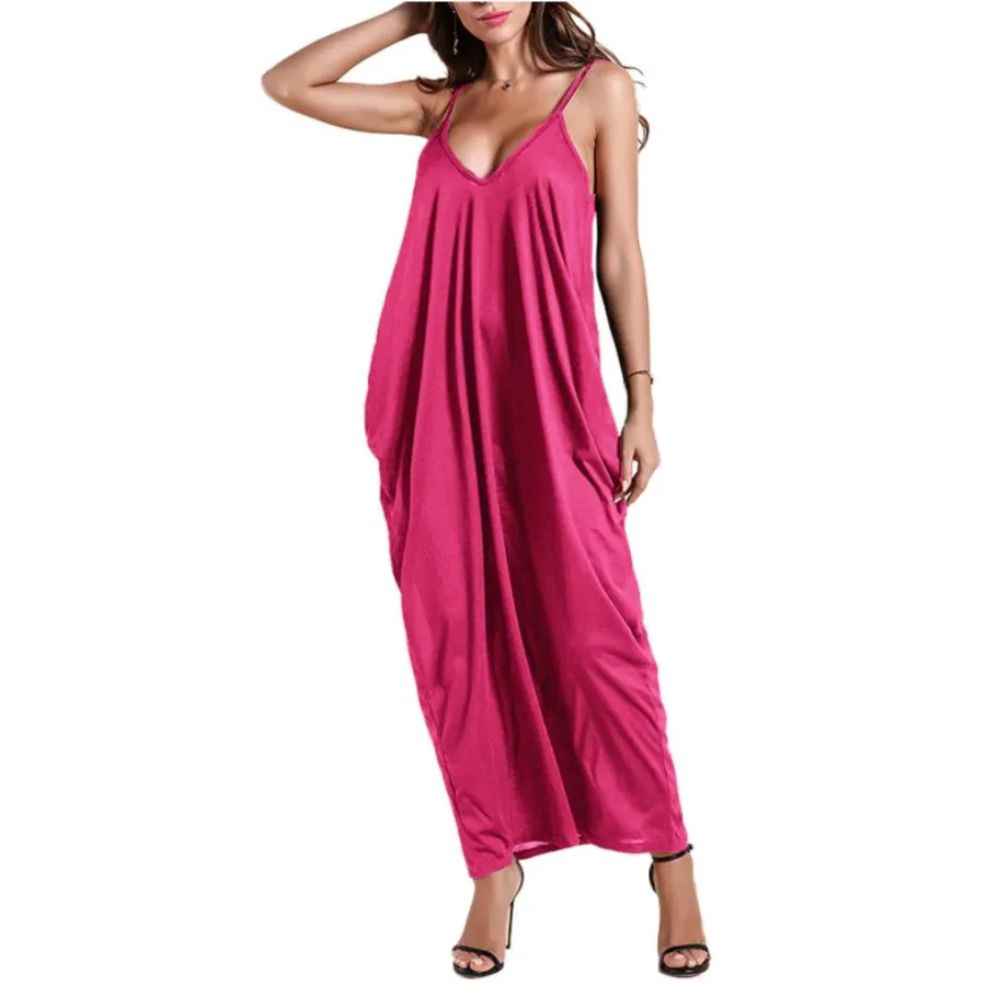 MB FASHION Spaghetti Strap Maxi Dress with V-Neckline 757