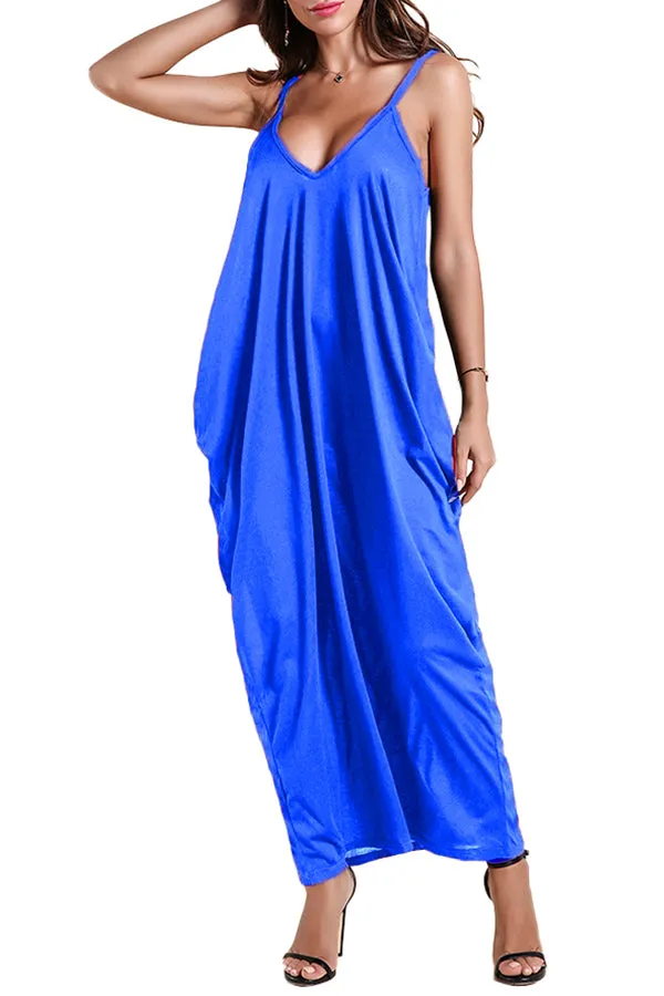 MB FASHION Spaghetti Strap Maxi Dress with V-Neckline 757