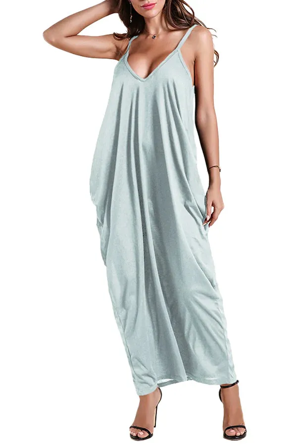 MB FASHION Spaghetti Strap Maxi Dress with V-Neckline 757