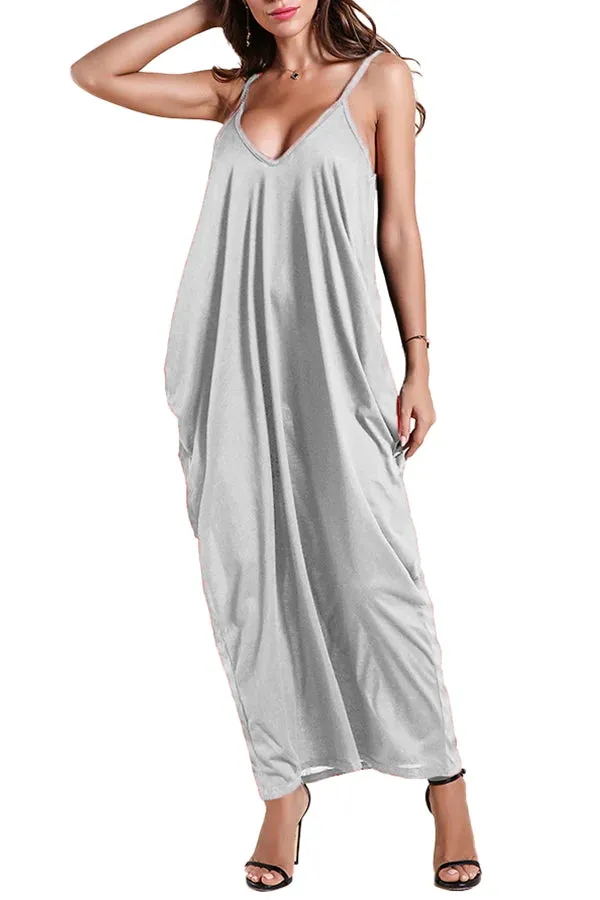 MB FASHION Spaghetti Strap Maxi Dress with V-Neckline 757