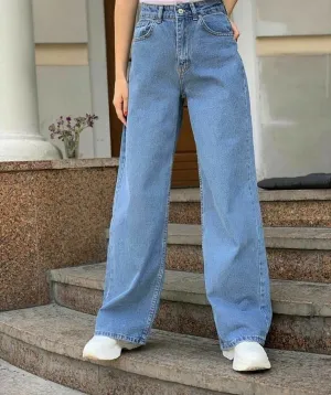 Mid blue wide leg jeans