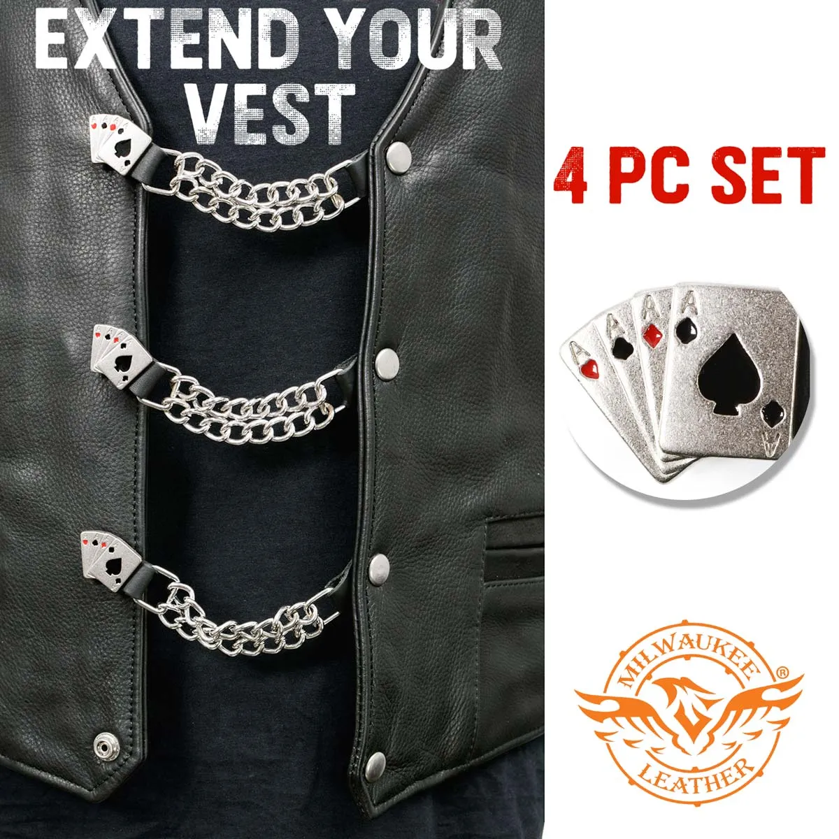 Milwaukee Leather 4 Aces Medallion Vest Extender - Double Chrome