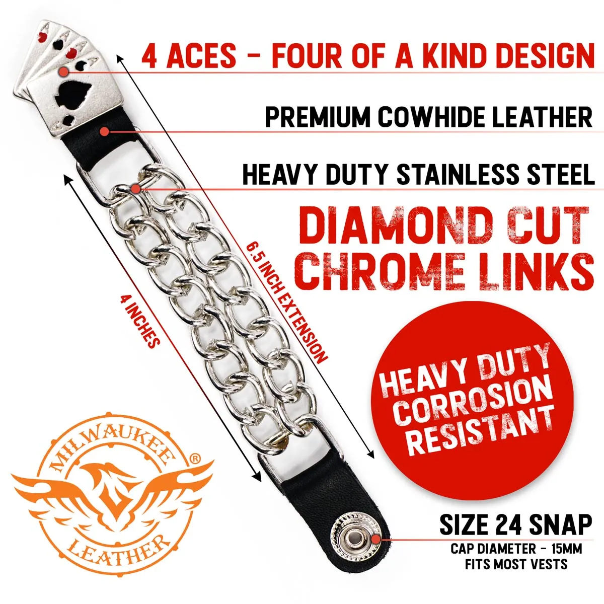 Milwaukee Leather 4 Aces Medallion Vest Extender - Double Chrome