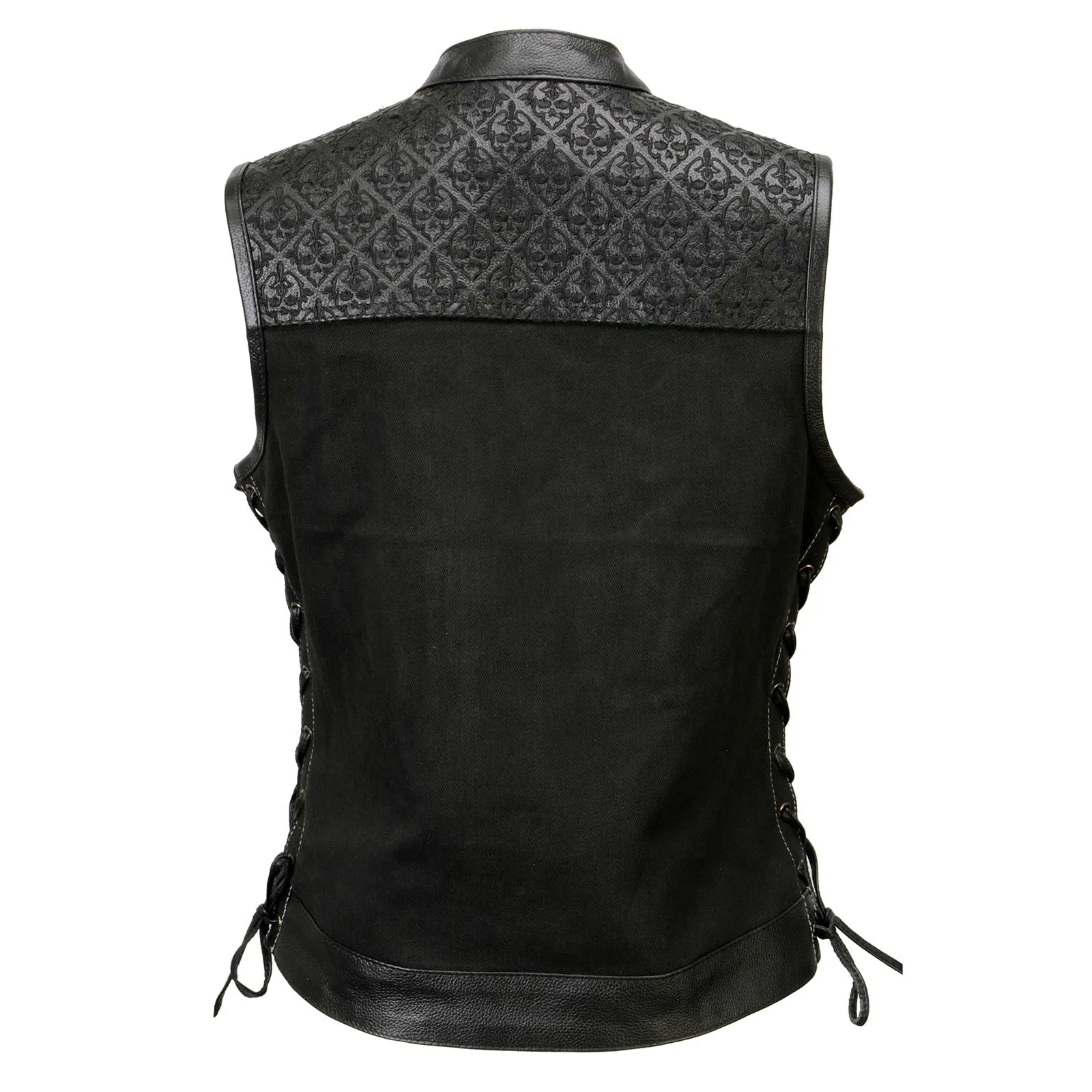 Milwaukee Leather MDL4052 Women's 'Skelly' Black Motorcycle Denim Vest w/ Skull Embroidery