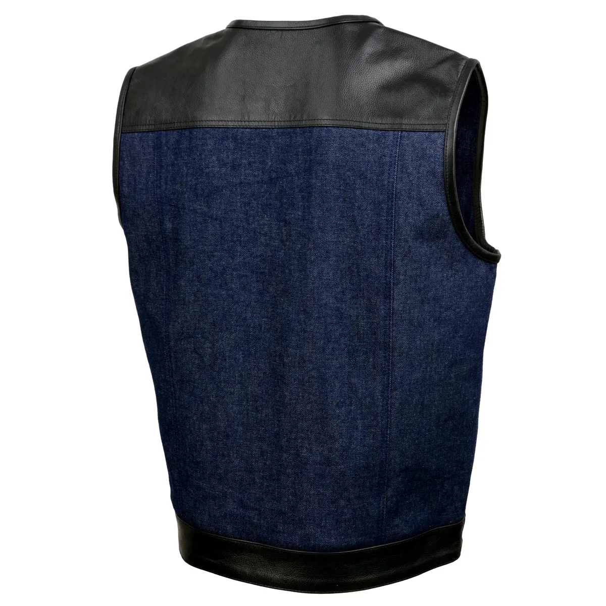 Milwaukee Leather Men's Brute Dual Closure Blue Denim and Black Leather Club Style Vest MDM3004