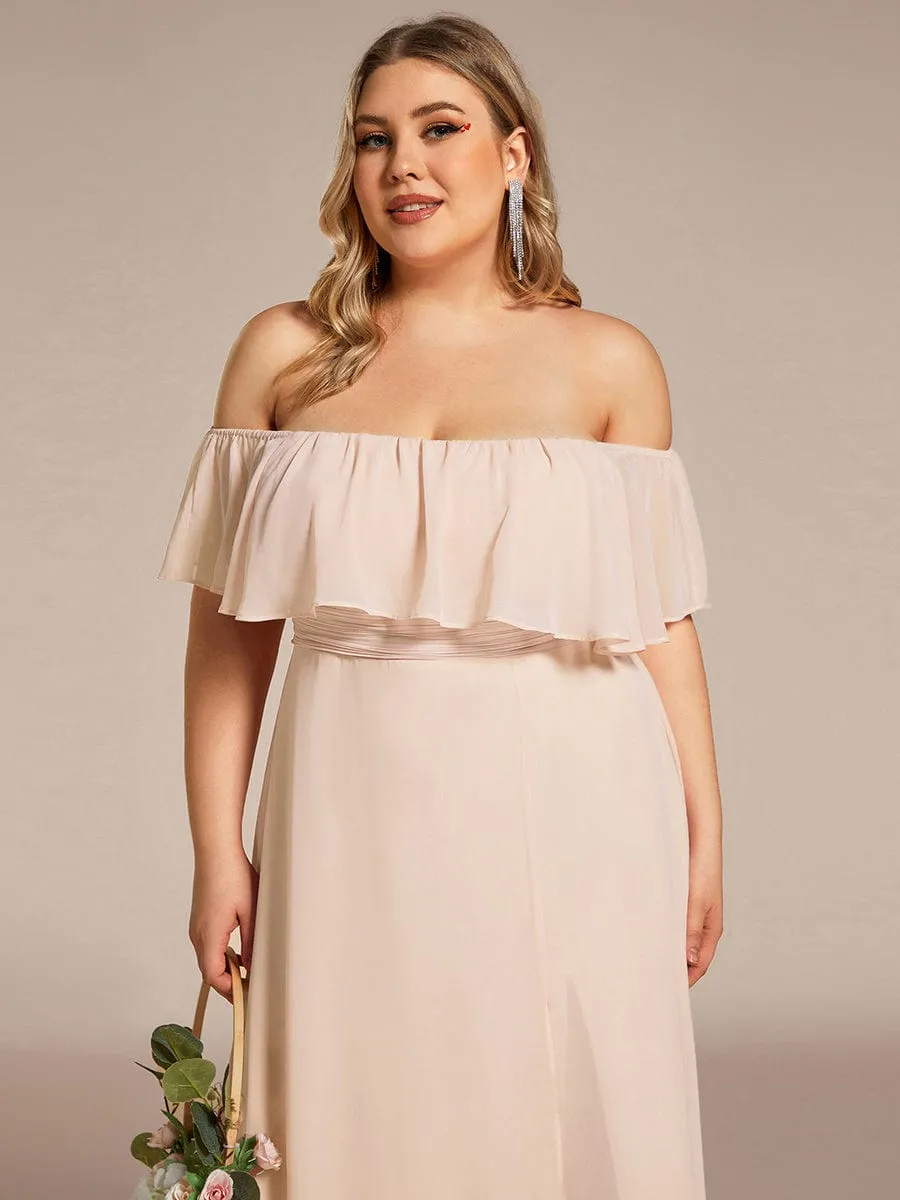 Off the Shoulder Ruffle Bodice Long Flowy Chiffon Bridesmaid Dress