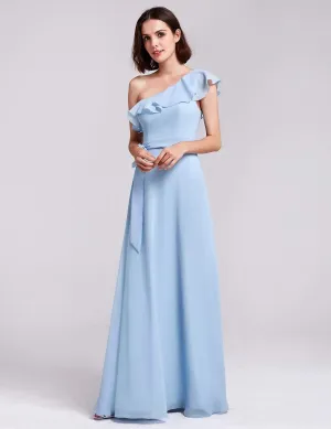 One Shoulder Ruffles Long Bridesmaid Dress