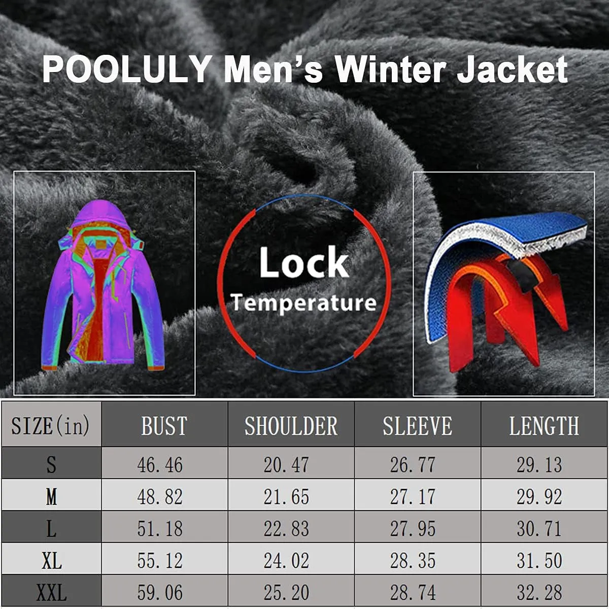 Pooluly Men's Winter Hooded Jacket