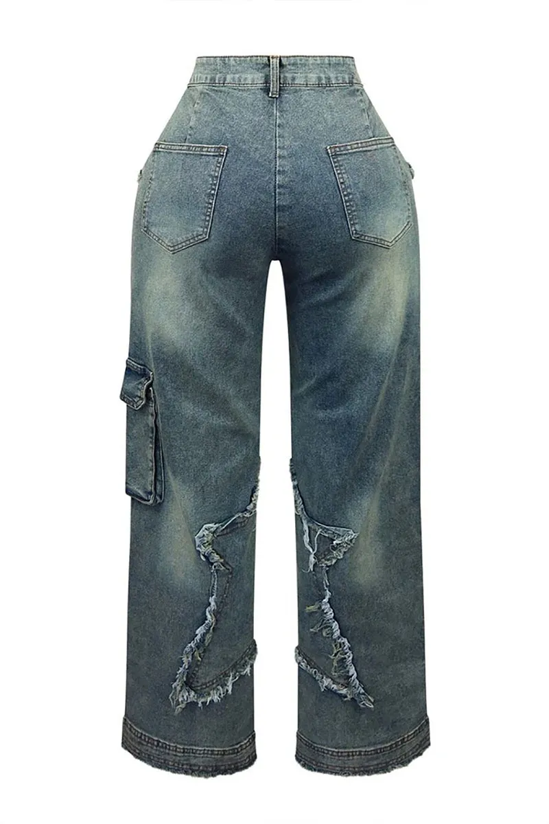 PR3100 Stars Cargo Denim Jeans Pant